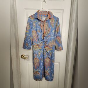 Gretchen SCOTT Twist And SHOUT EVERYWHERE PLUME dress Size L LIKE NEW